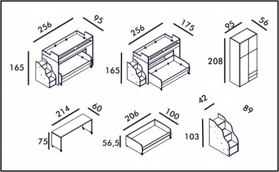 Twin Bunk Set - Technical drawing